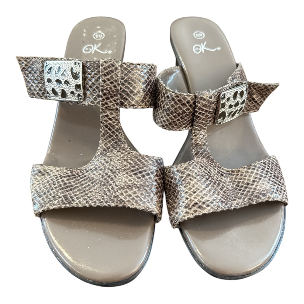 Women's Snake Print Sandals with Decorative Straps, Size 9, Silver